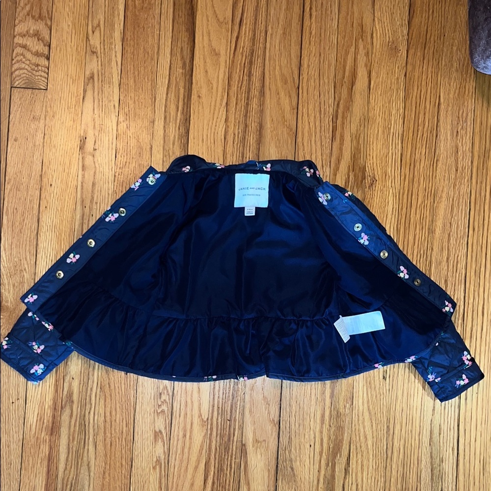 Janie and Jack Girls Navy Floral Quilted Jacket for Kids 4 - Picture 5 of 6